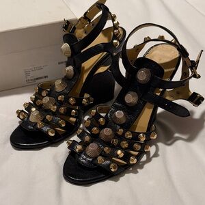 Balenciaga Black and Gold Studded Women's Sandals